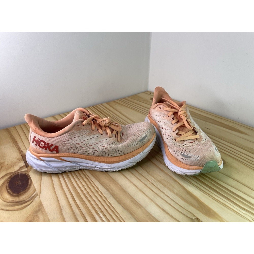 Hoka One One Clifton 8 Running Shoes Cantaloupe, Silver Peony Women's Size 7 B